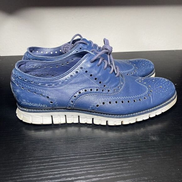 Cole Haan ZeroGrand Wingtip C23580 Blue Leather Oxford Shoes Men’s Sz 8 - Picture 1 of 10